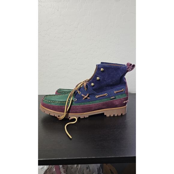 POLO Ralph Lauren Country Ranger MID Color Block Suede Corduroy Boot Men's Sz 12 - Picture 1 of 6